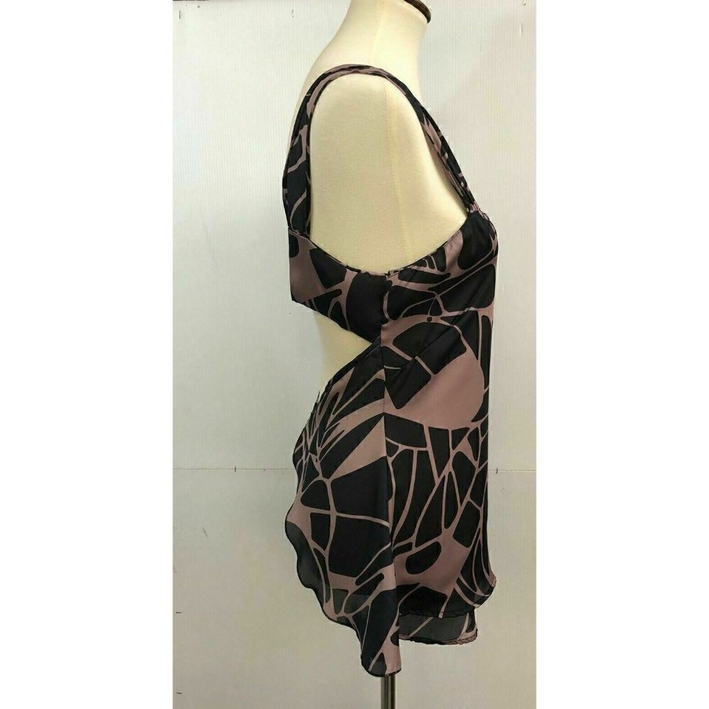 Wilster Women's New Purple Black Cut out Satin Printed Top Size M - Picture 8 of 8